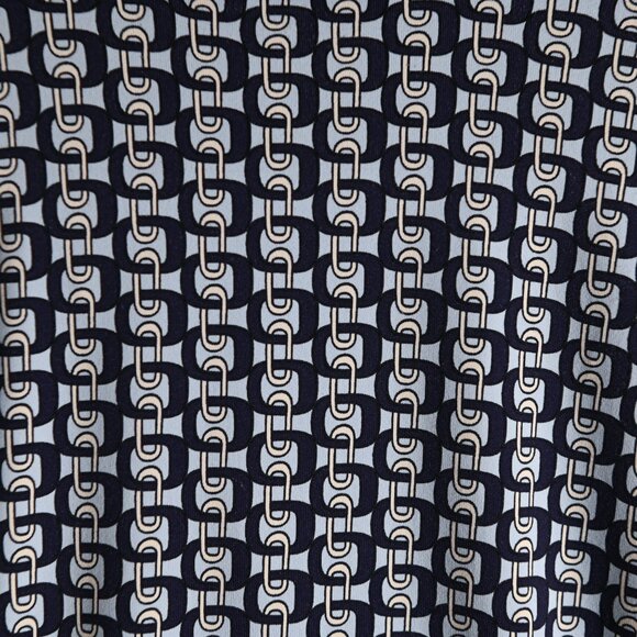 TALBOTS Navy Light Blue White Chain Pattern 3/4 Sleeves Button Down Top - Sz Med - Picture 7 of 10